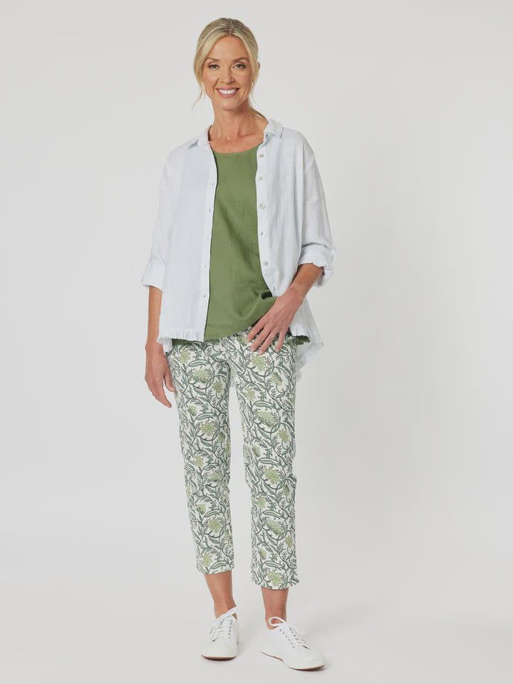 Ruffle Hem Linen Shirt White