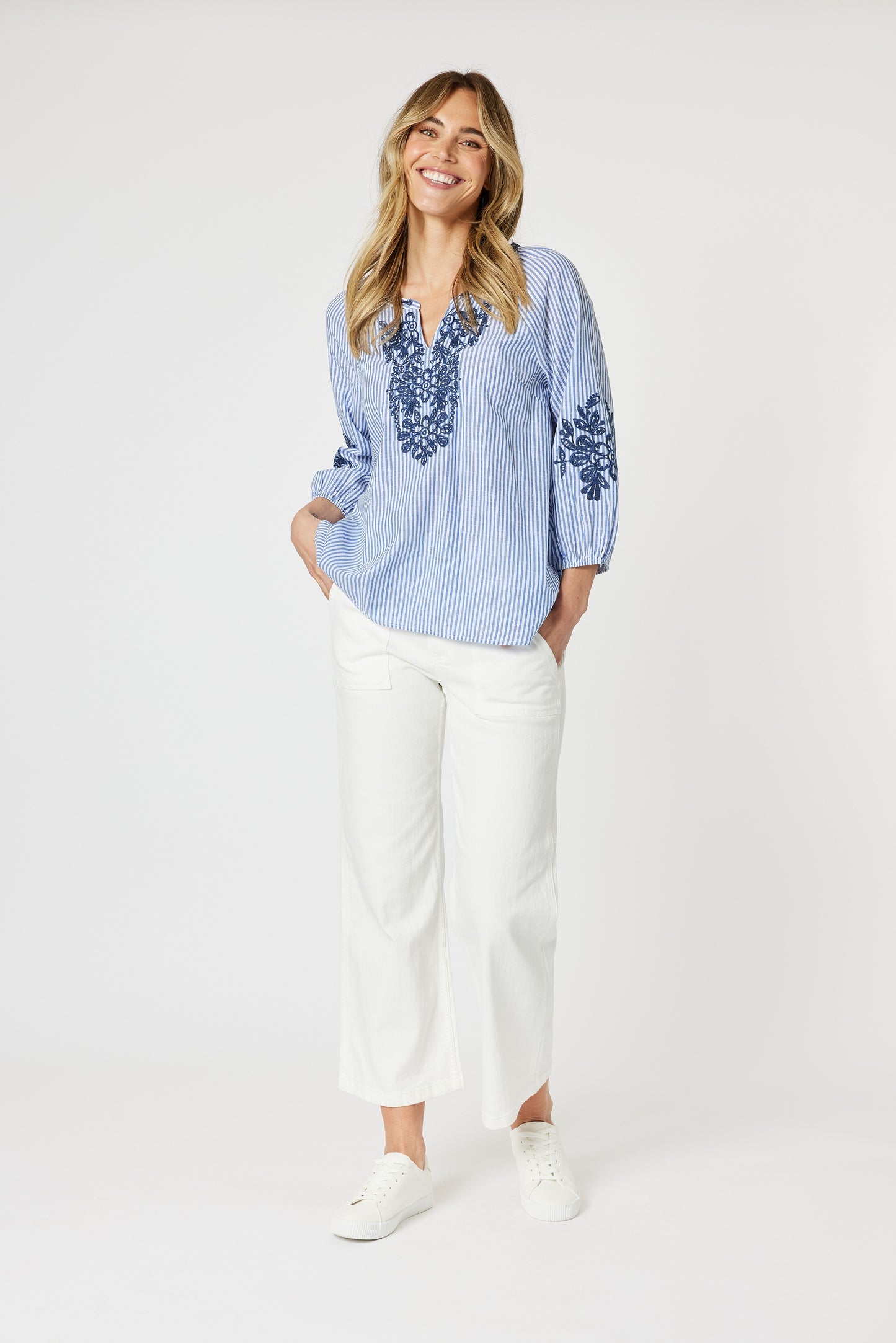 Cottesloe Stripe Top Blue/White