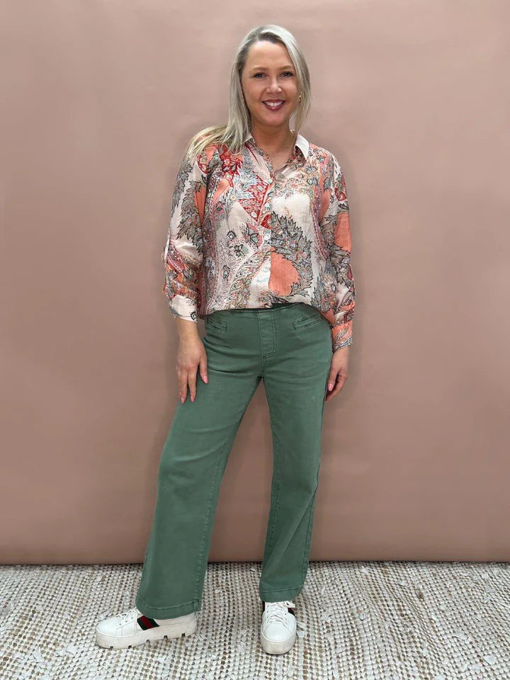 Maddy Pull On Wide Leg Jean Khaki