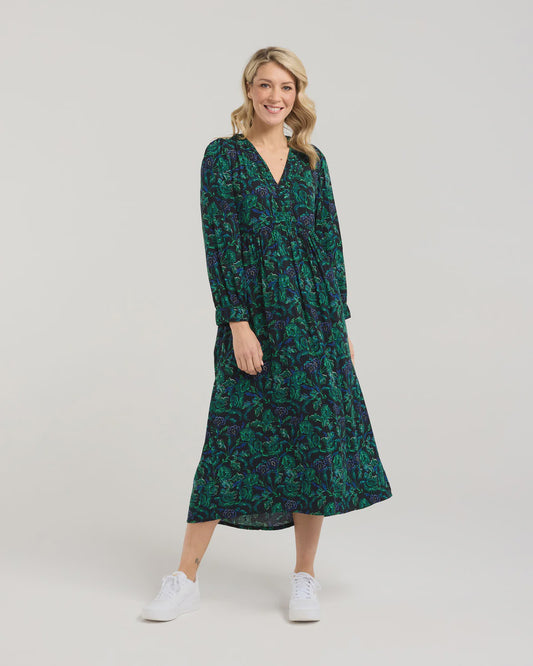 Julia Gthered V Neck Dress Black Dahlia