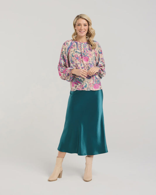 Peggy Lace Trim Raglan Top Pink Peacock
