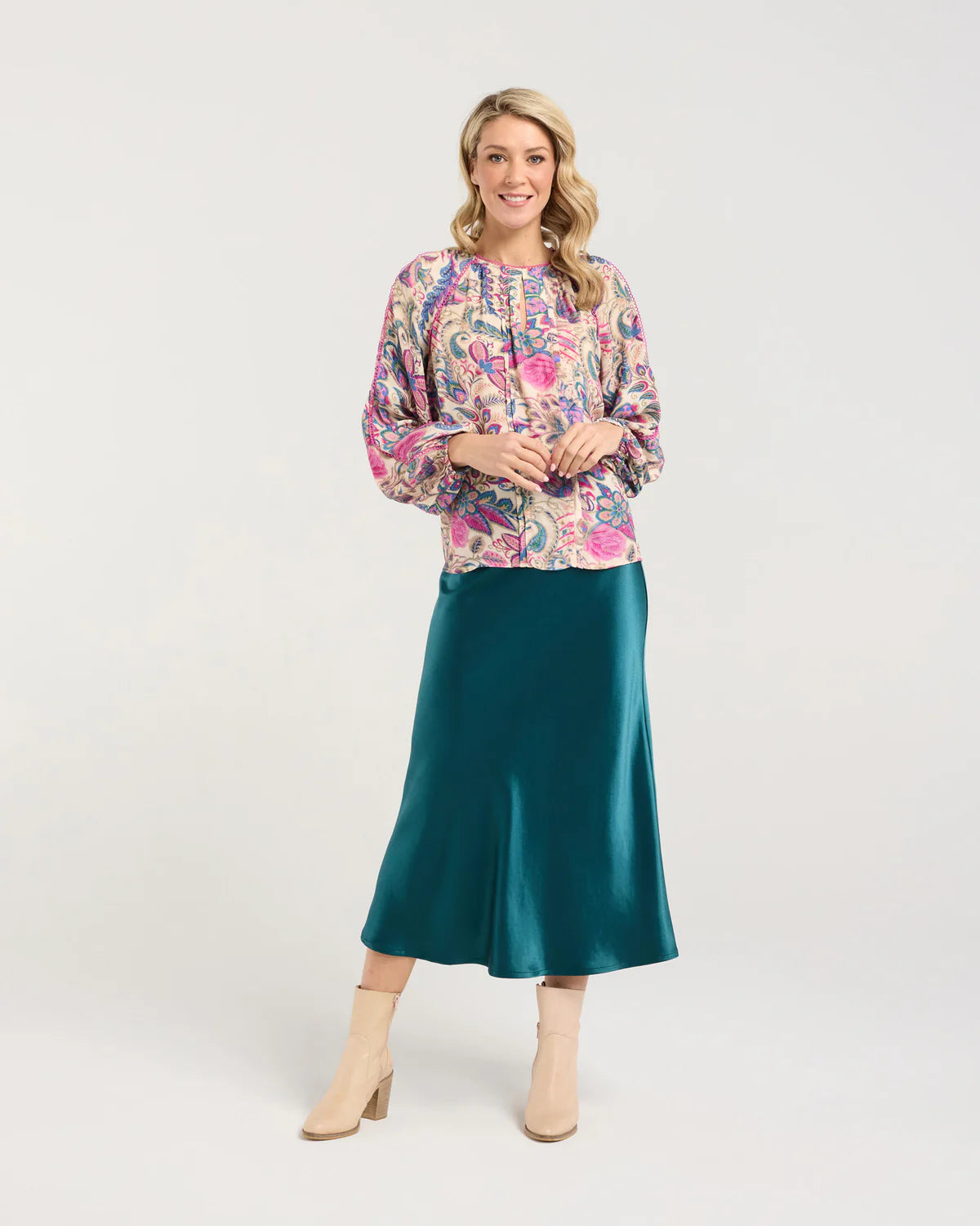 Peggy Lace Trim Raglan Top Pink Peacock