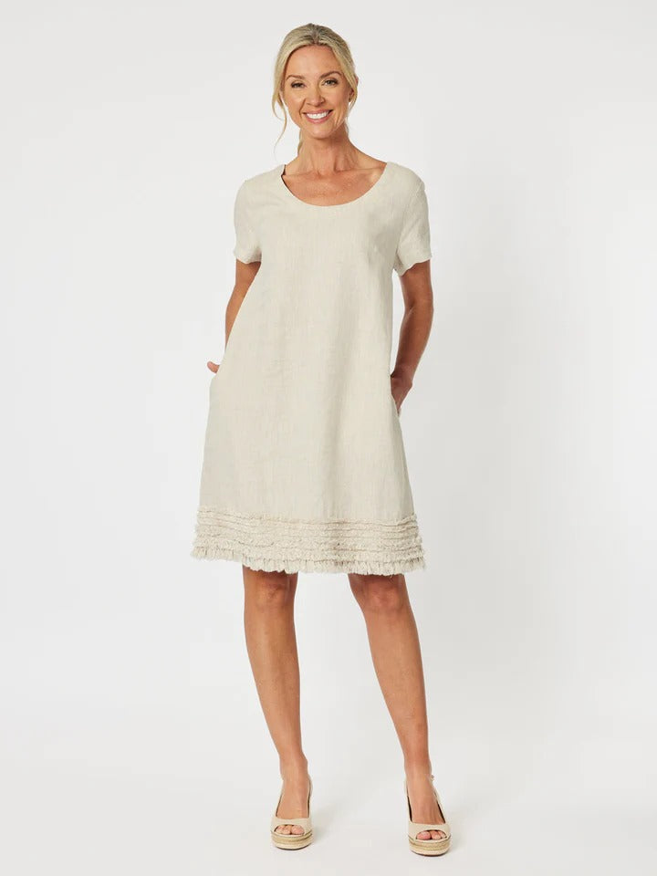 Ruffle Hem Linen Dress Natural
