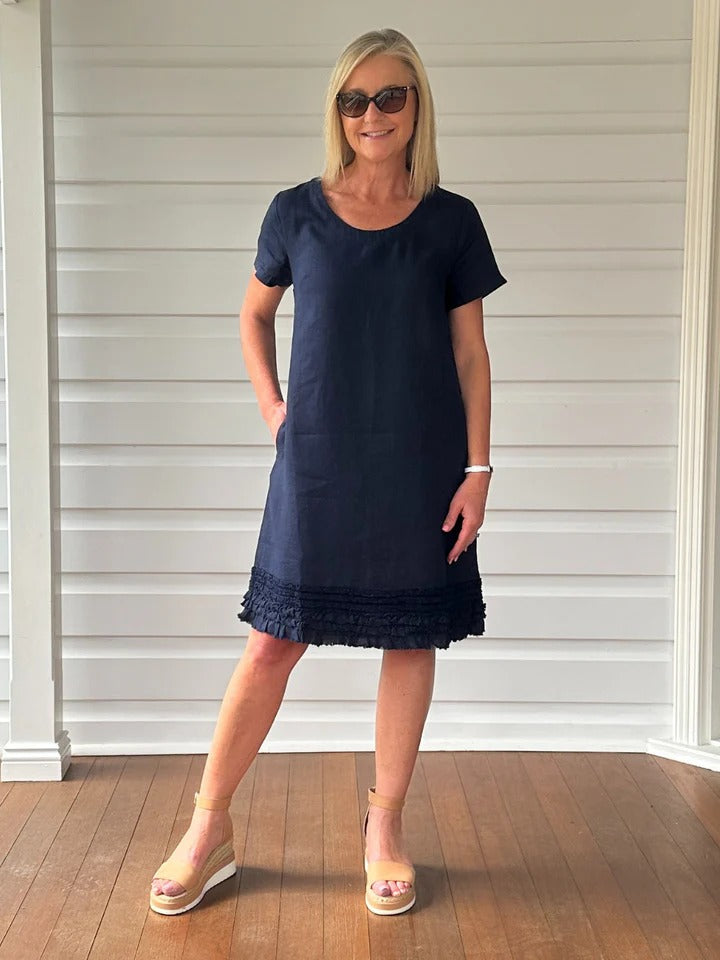 Ruffle Hem Dress Navy
