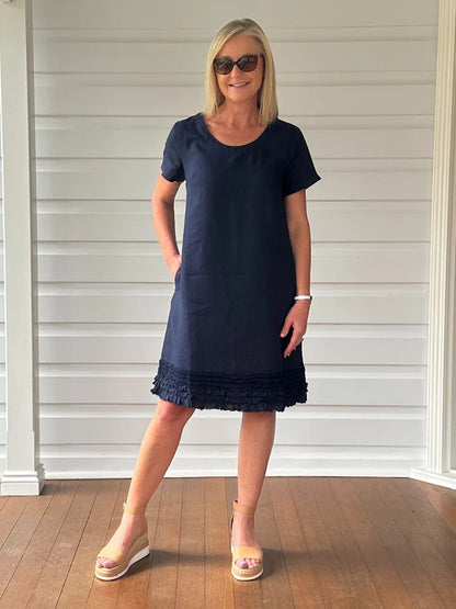 Ruffle Hem Dress Navy