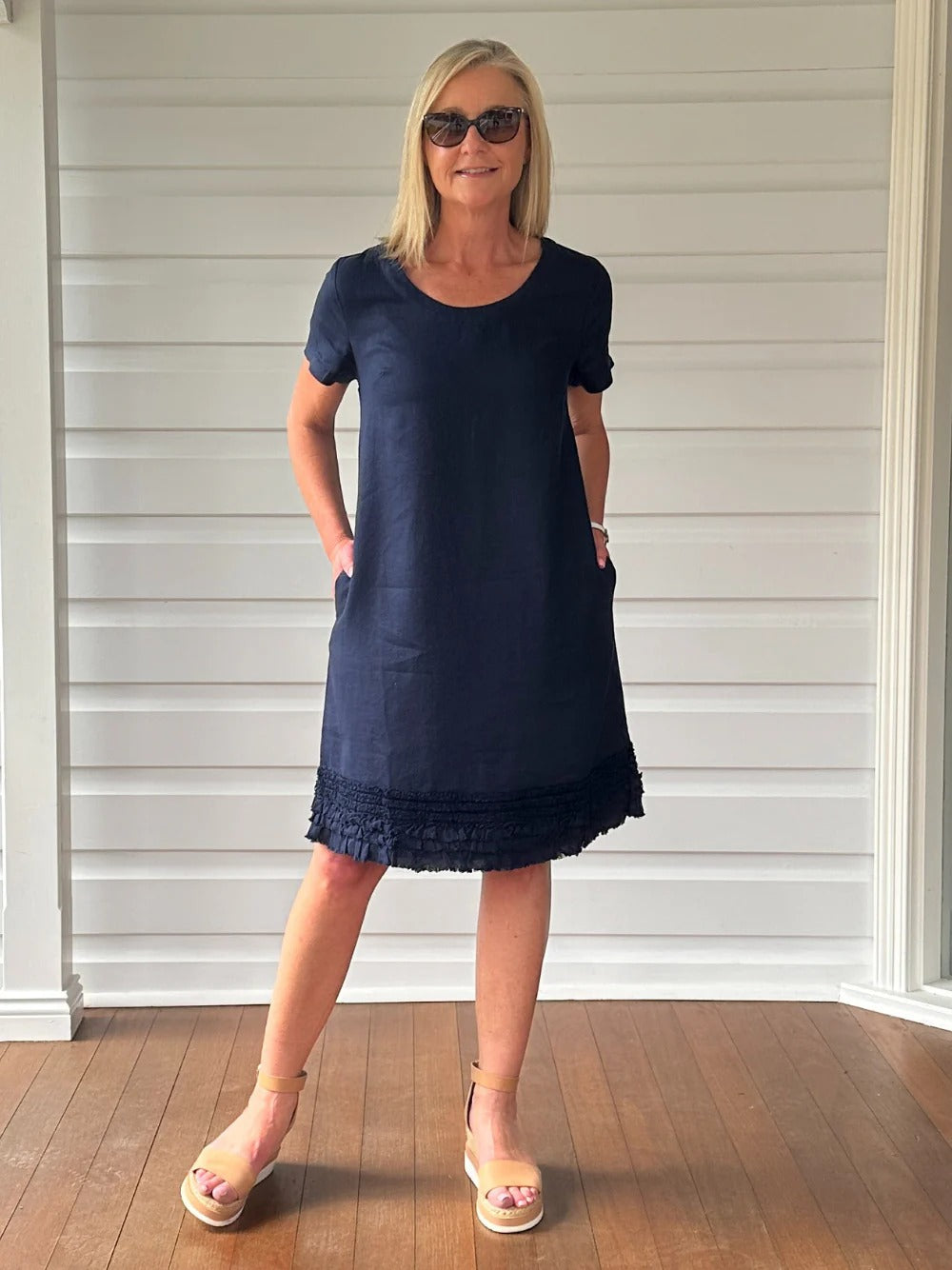 Ruffle Hem Dress Navy