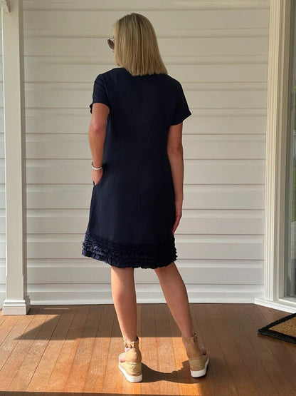 Ruffle Hem Dress Navy