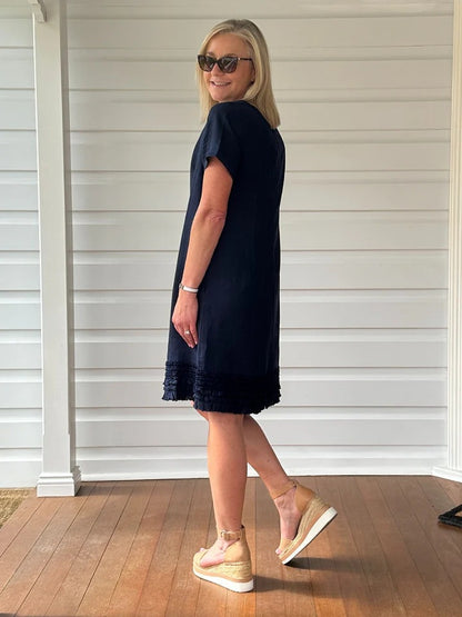 Ruffle Hem Dress Navy