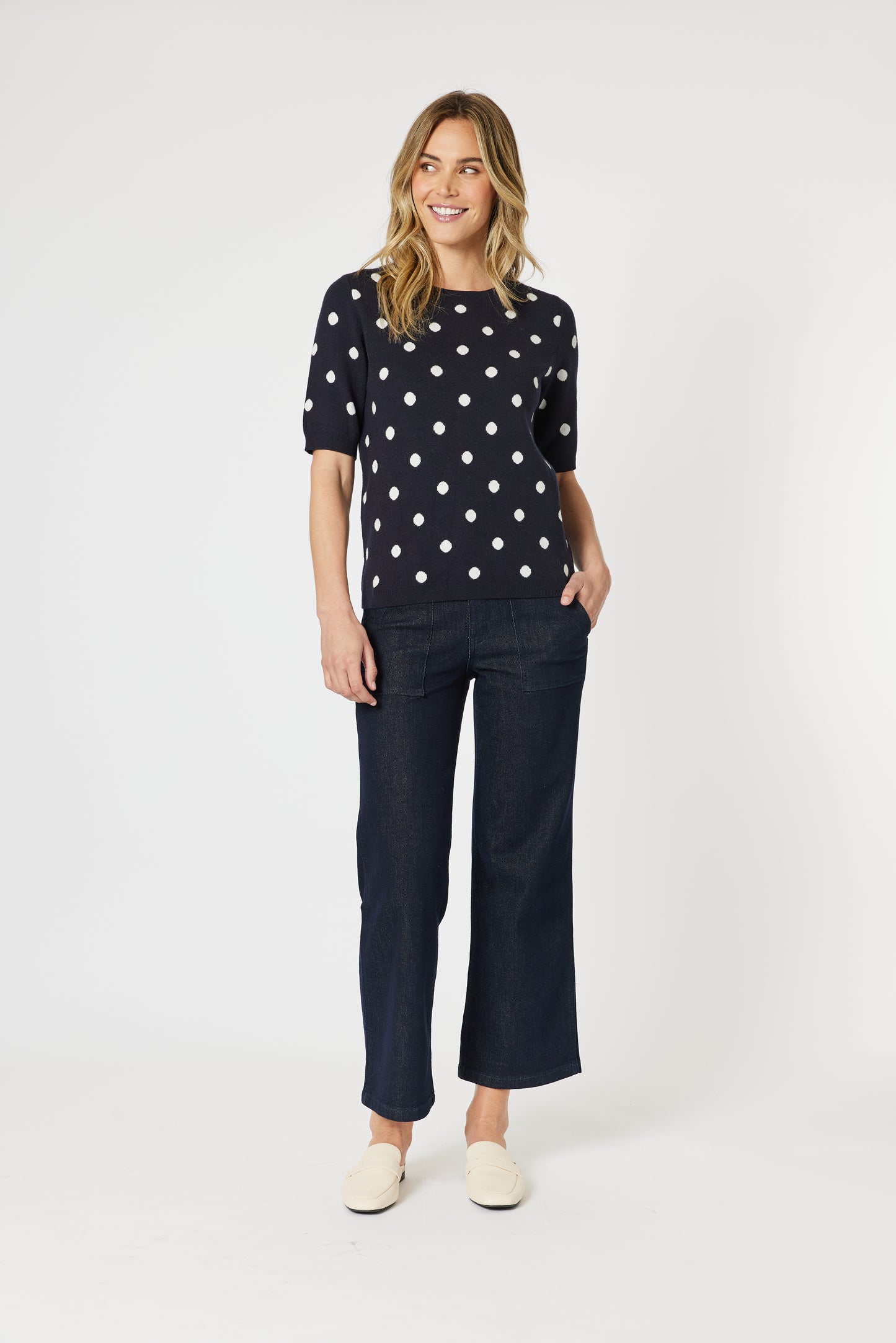 Ascot Top Navy/White