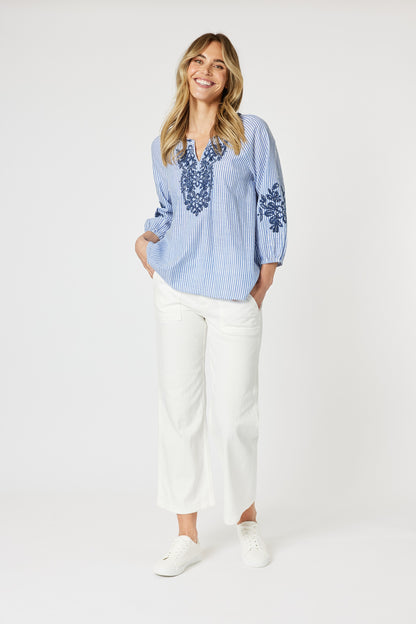 Cottesloe Stripe Top Blue/White