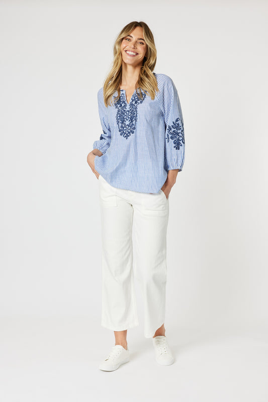 Cottesloe Stripe Top Blue/White