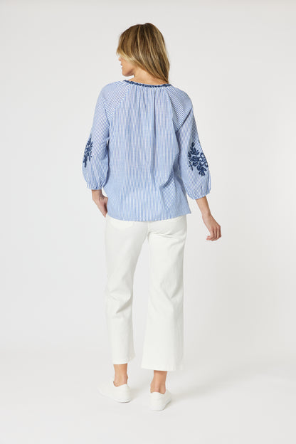 Cottesloe Stripe Top Blue/White