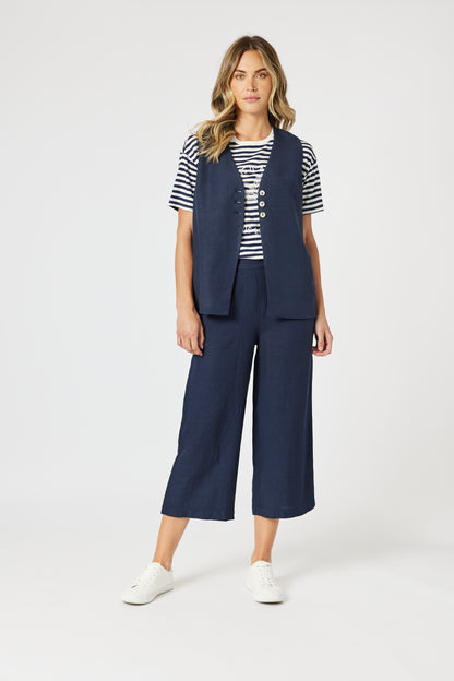 Lino Wide Leg Pant Navy