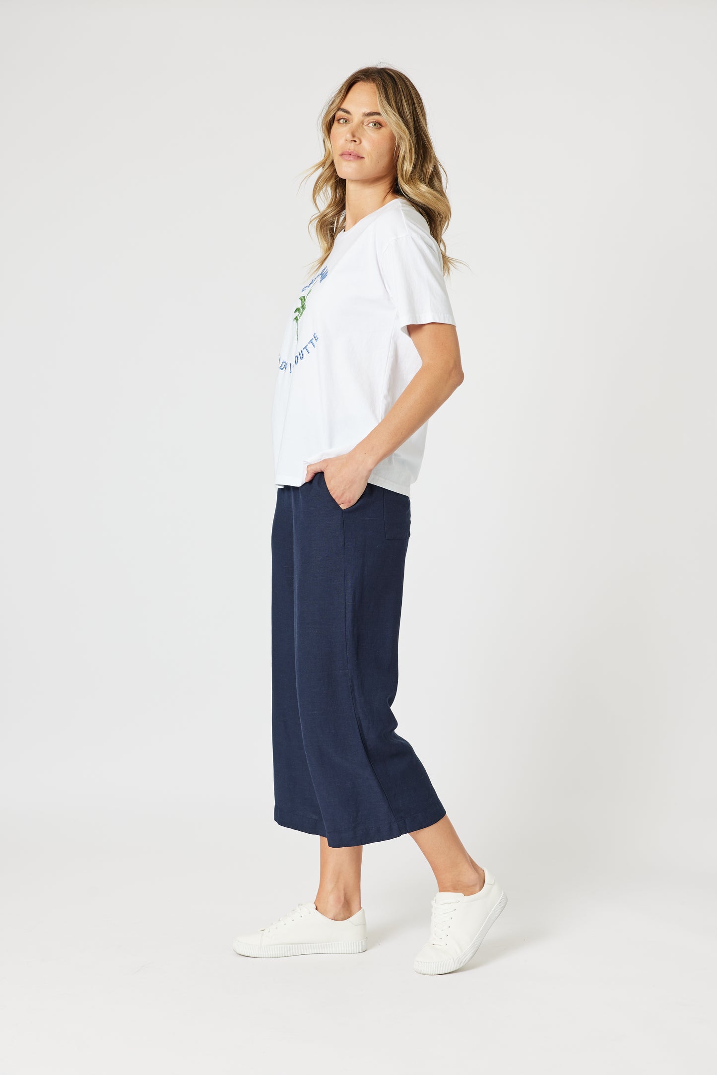 Lino Wide Leg Pant Navy