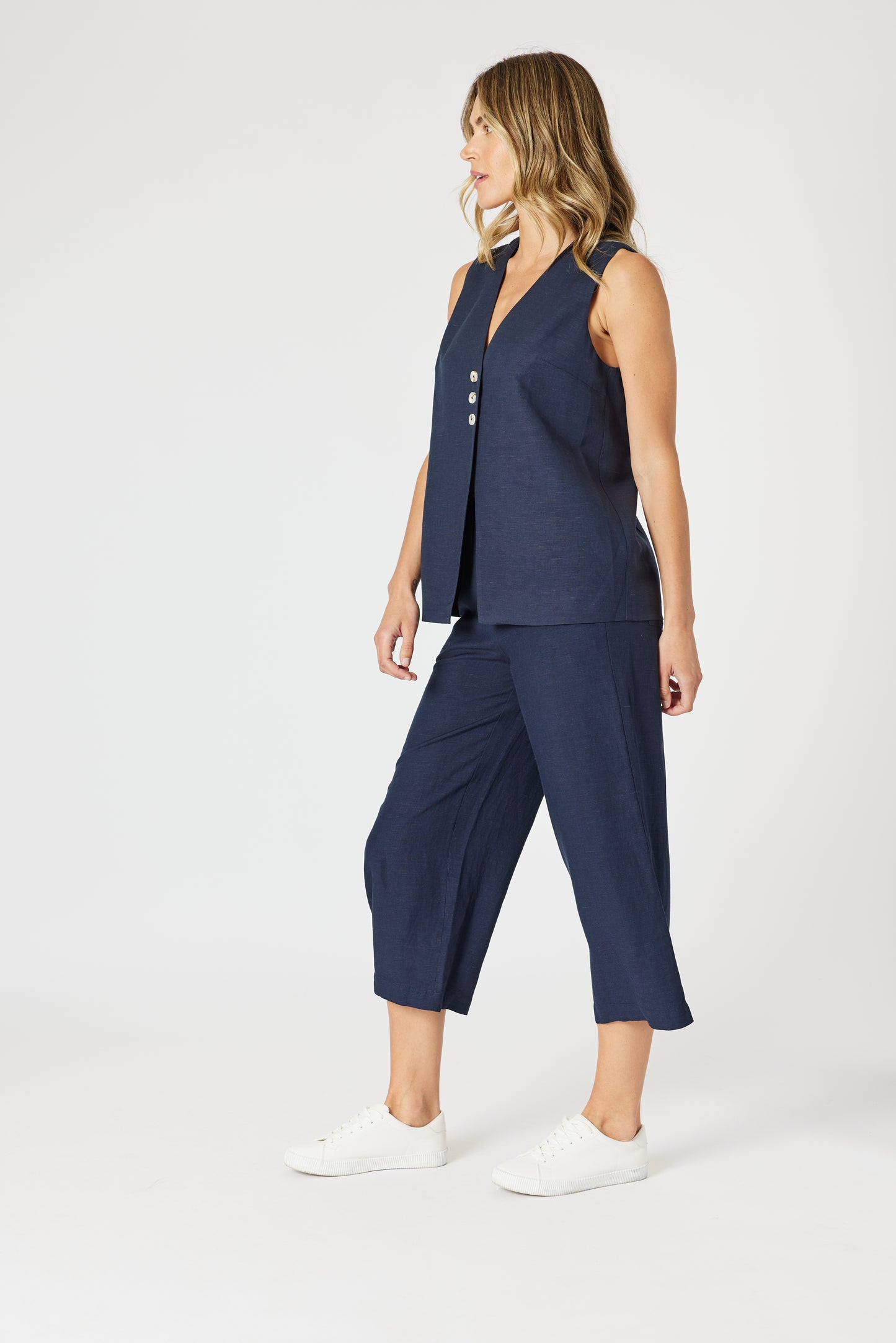 Lino Wide Leg Pant Navy