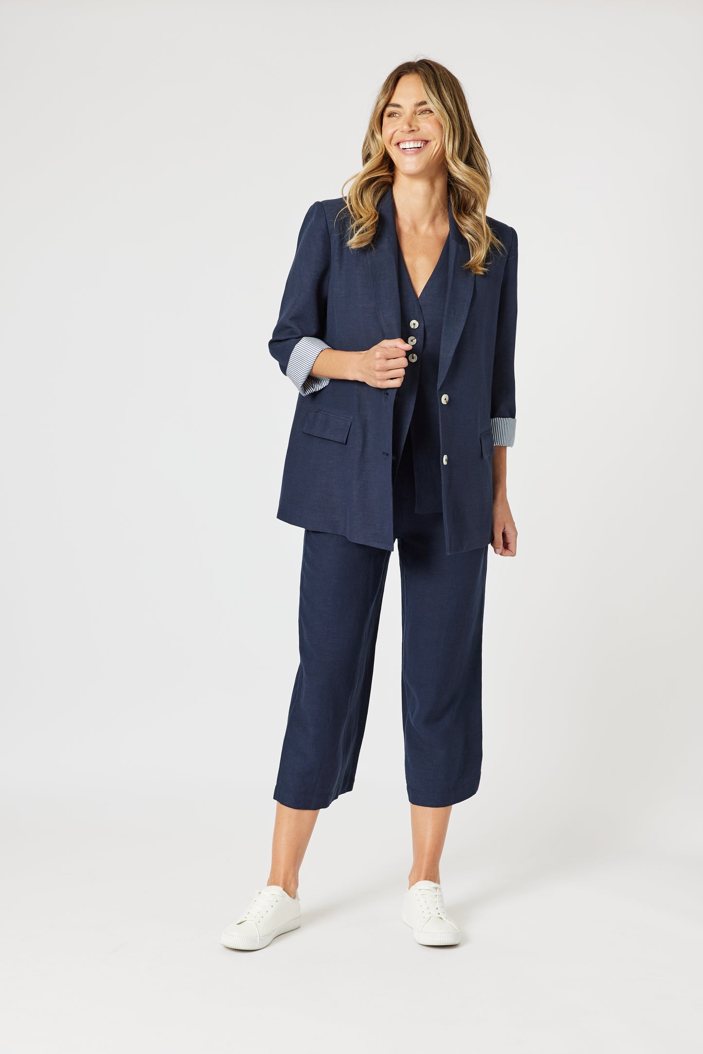 Lino Wide Leg Pant Navy