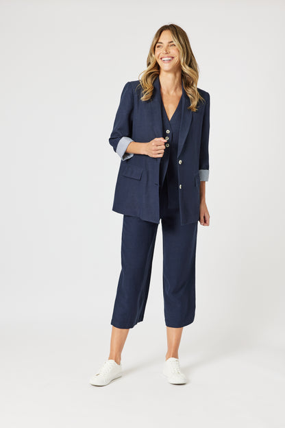 Lino Wide Leg Pant Navy