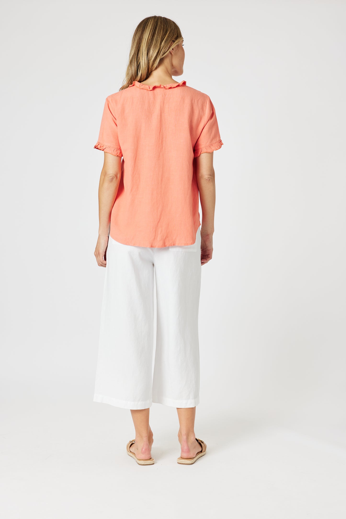 Lino Tiffany Ruffle Linen Top Papaya
