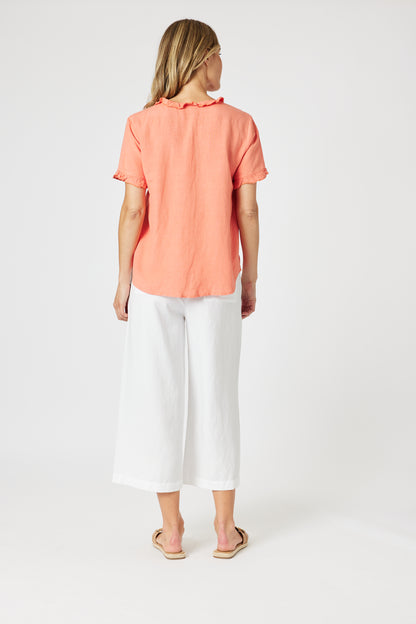 Lino Tiffany Ruffle Linen Top Papaya