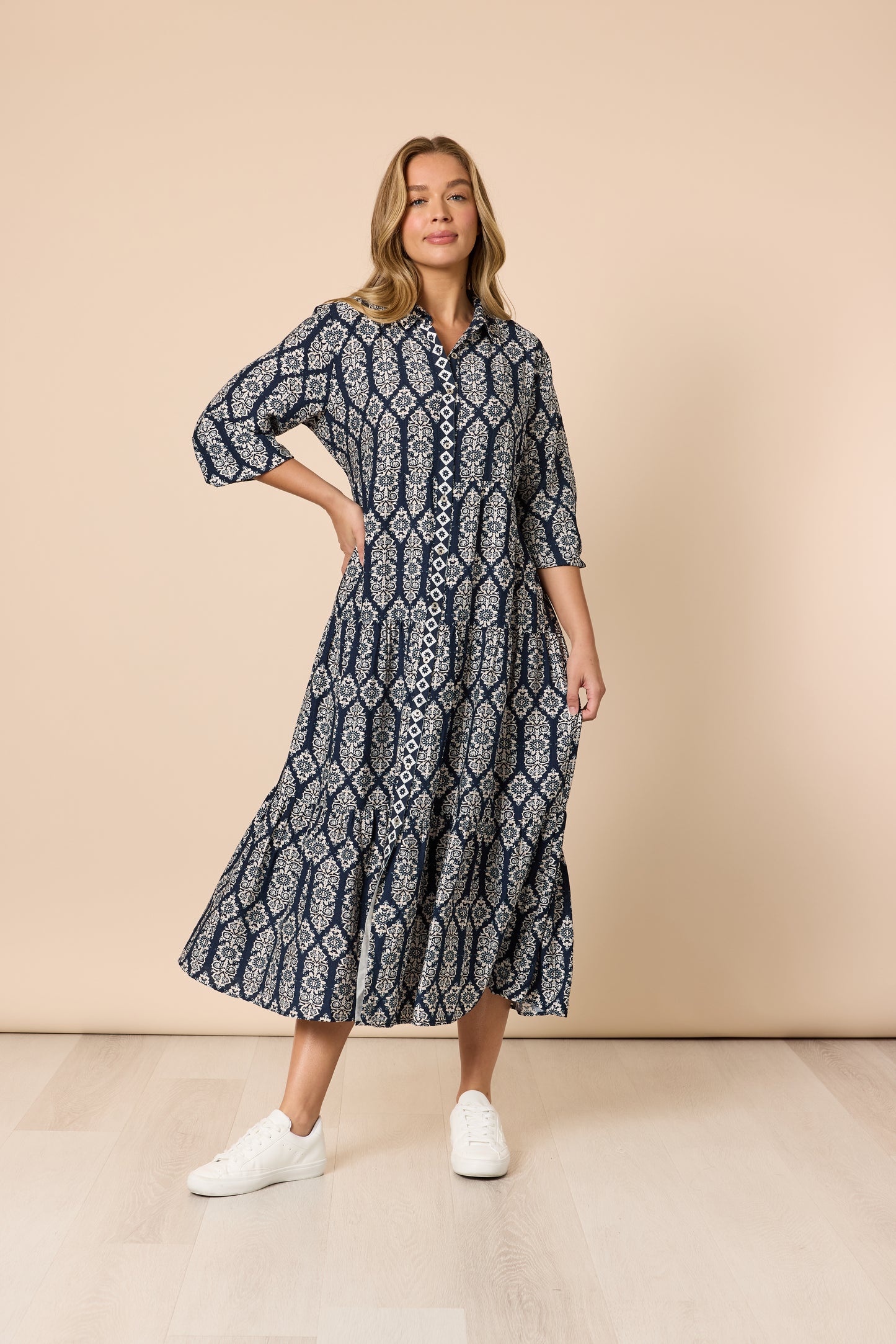 Lola Print Dress Navy/White