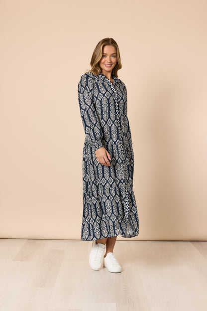 Lola Print Dress Navy/White
