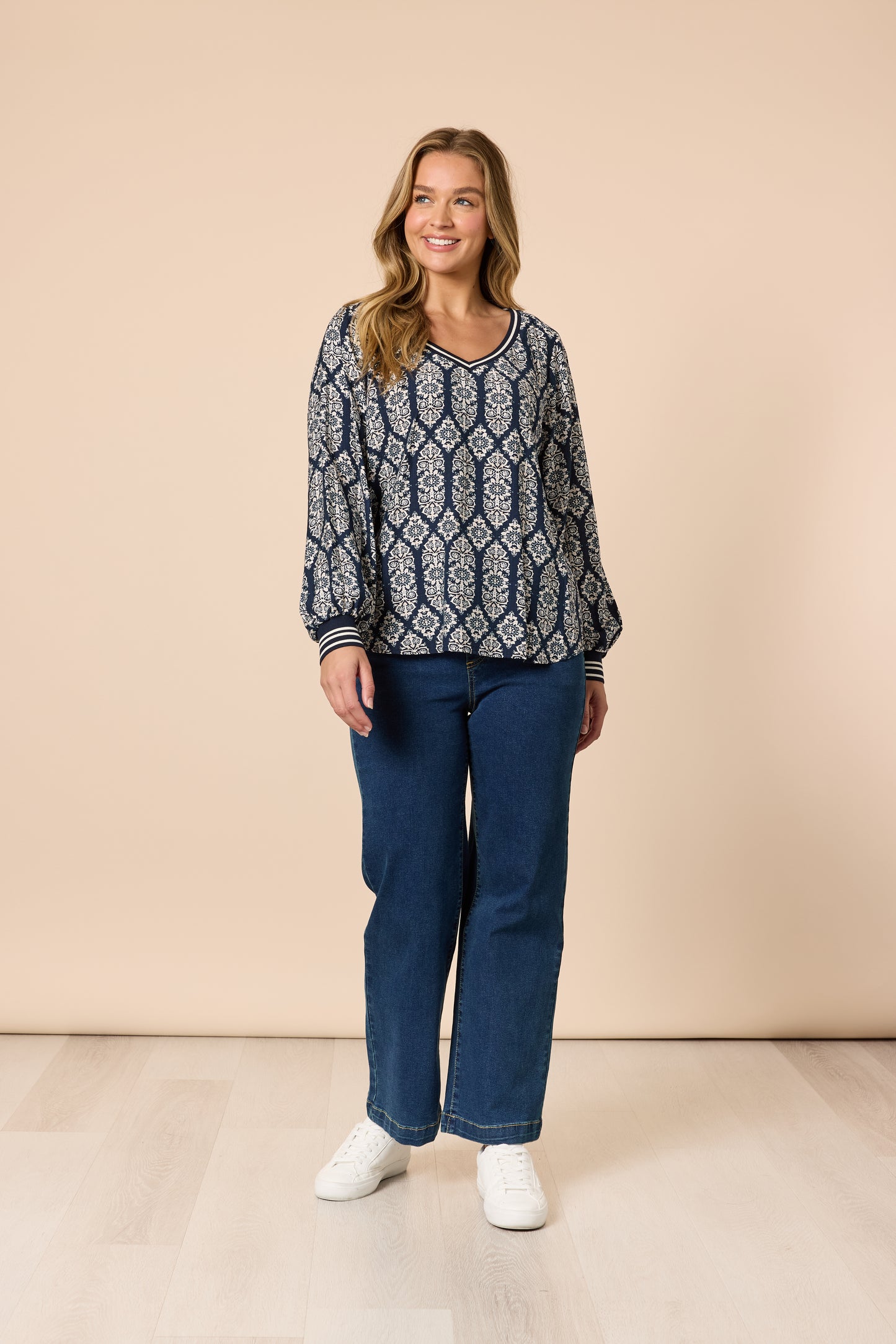 Lola Print Top Navy/White