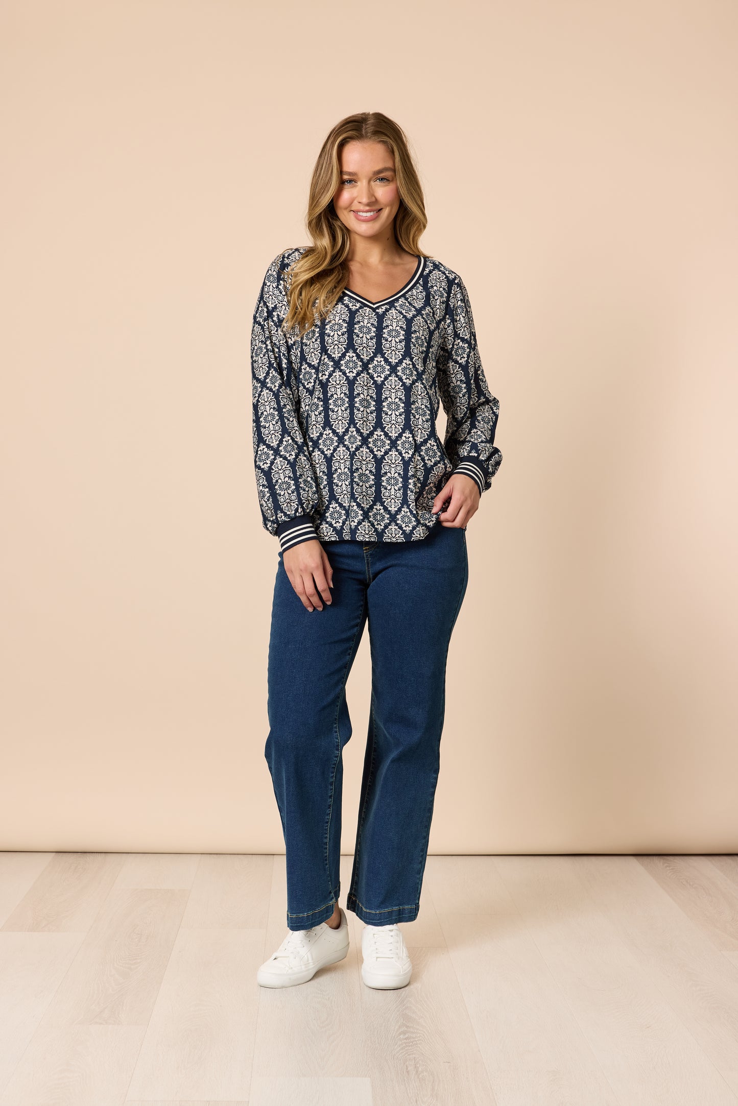 Lola Print Top Navy/White