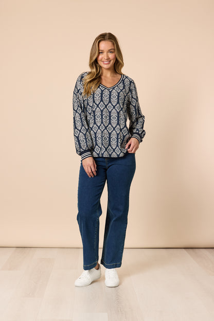 Lola Print Top Navy/White