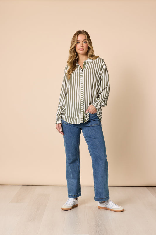Amour Stripe Shirt Khaki/White