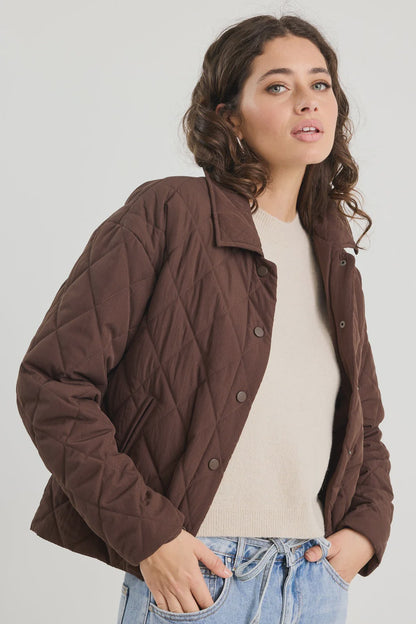 Absolute Chocolate Collared Quilted Puffer Jacket