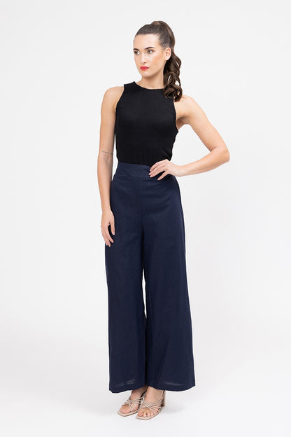 Essential Wide Leg Suit Pant Navy