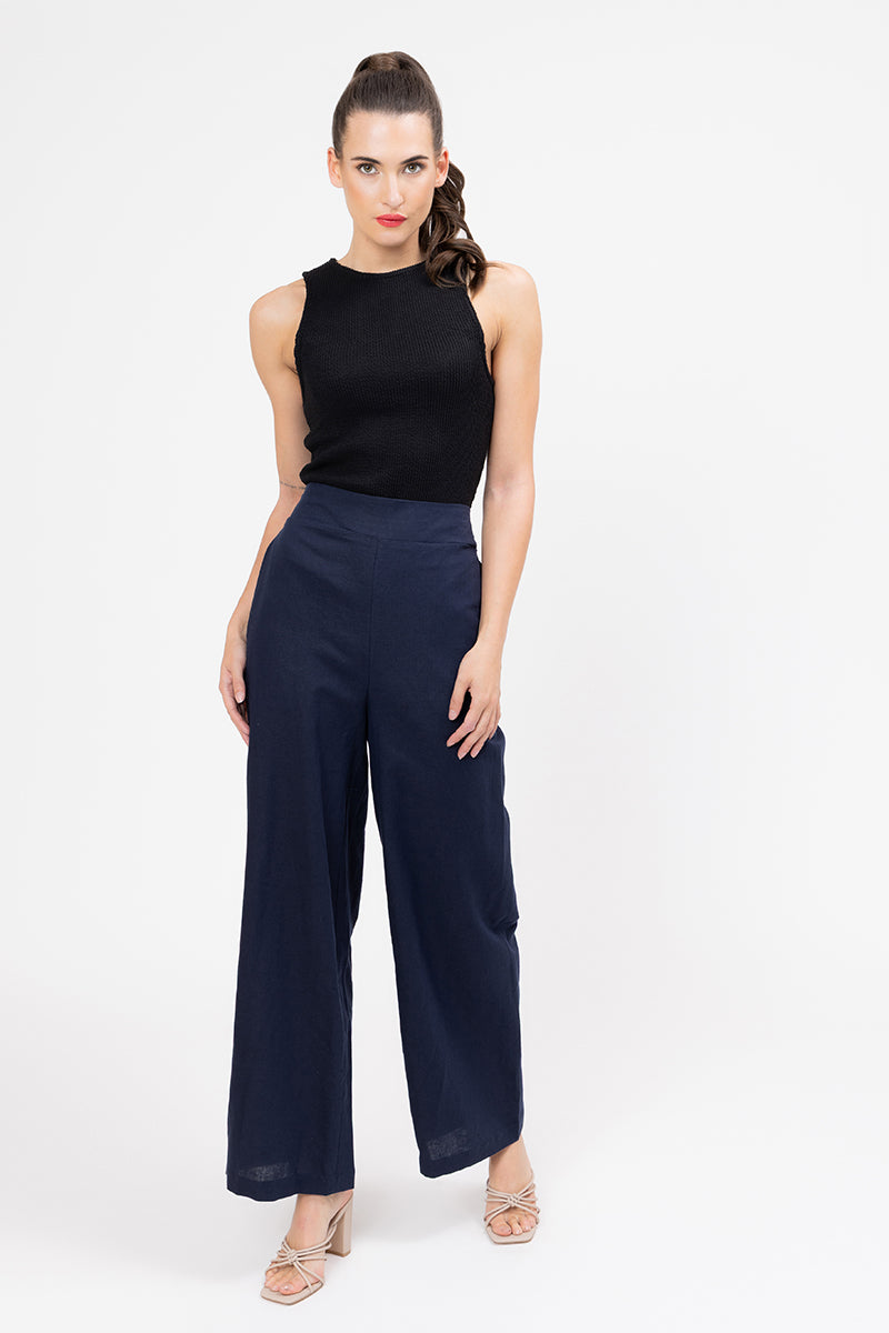 Essential Wide Leg Suit Pant Navy