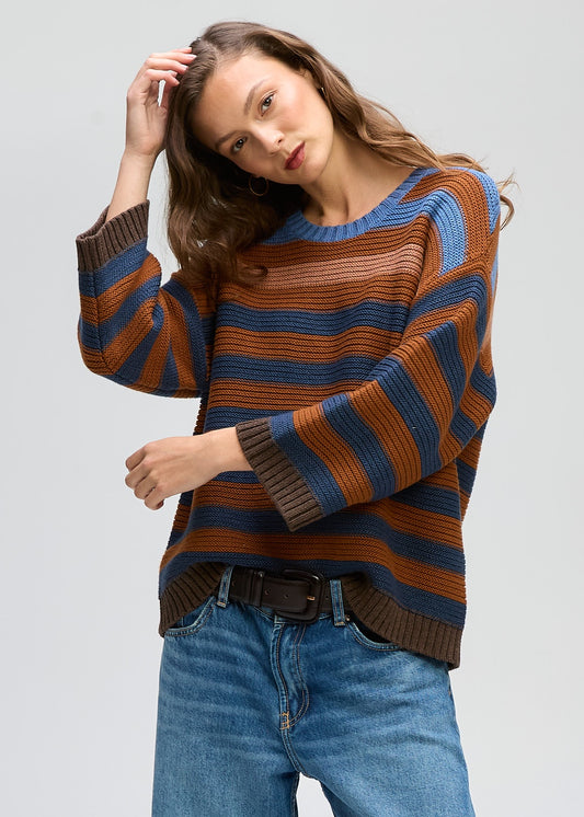 Chunky Stripe Crew Denim/Nutmeg