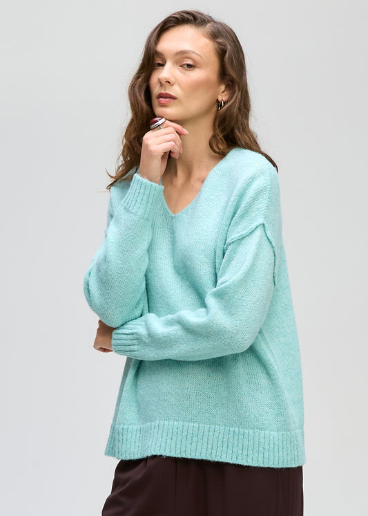 Hug Me V Neck Fluffy Sea Foam