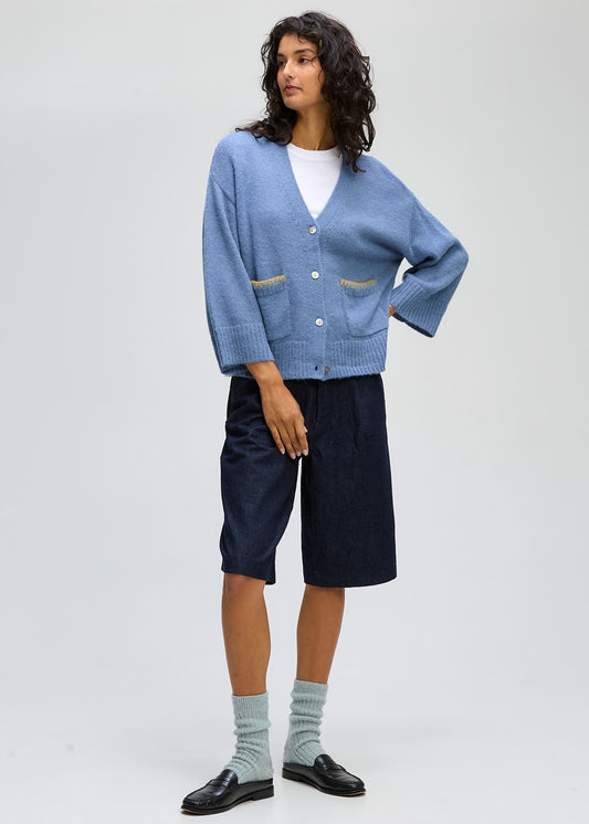 Boxy Detail Cardi Blue Stone
