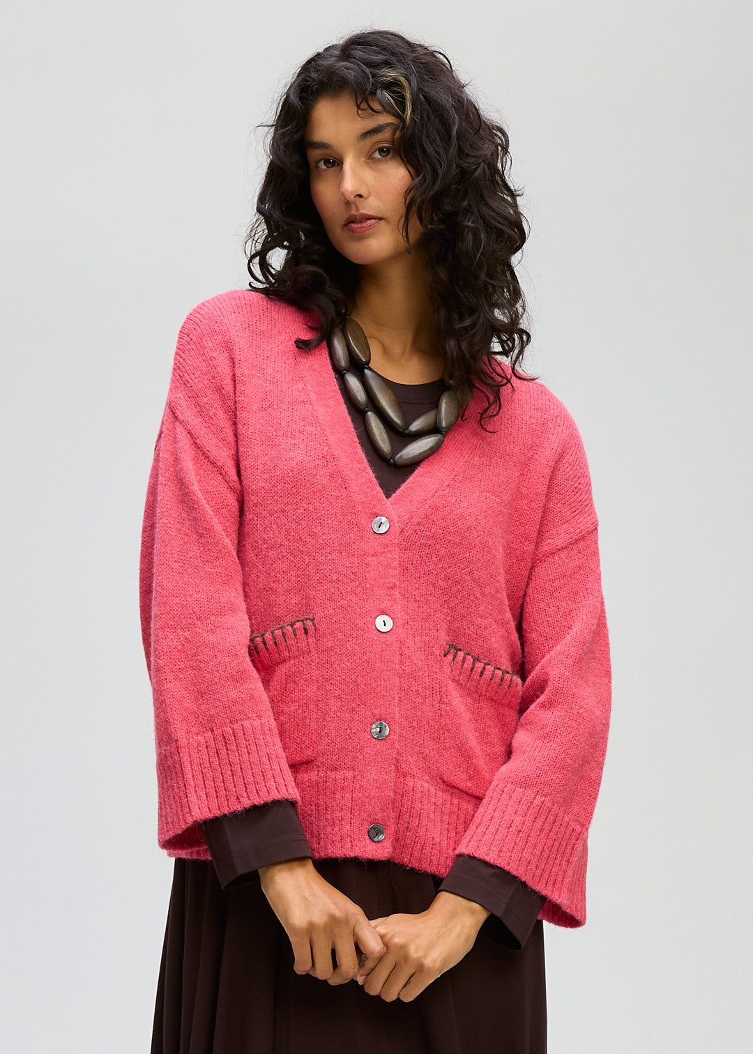 Boxy Detail Cardi Hibiscus