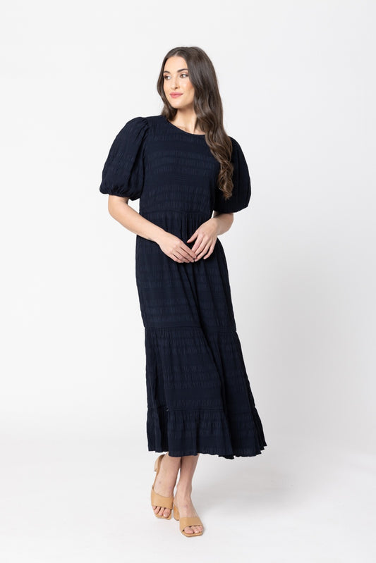 Carefree Smock Midi Dress Navy