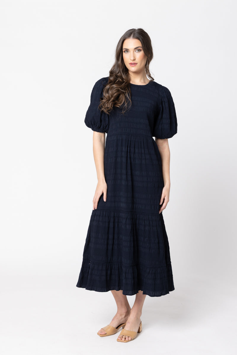 Carefree Smock Midi Dress Navy