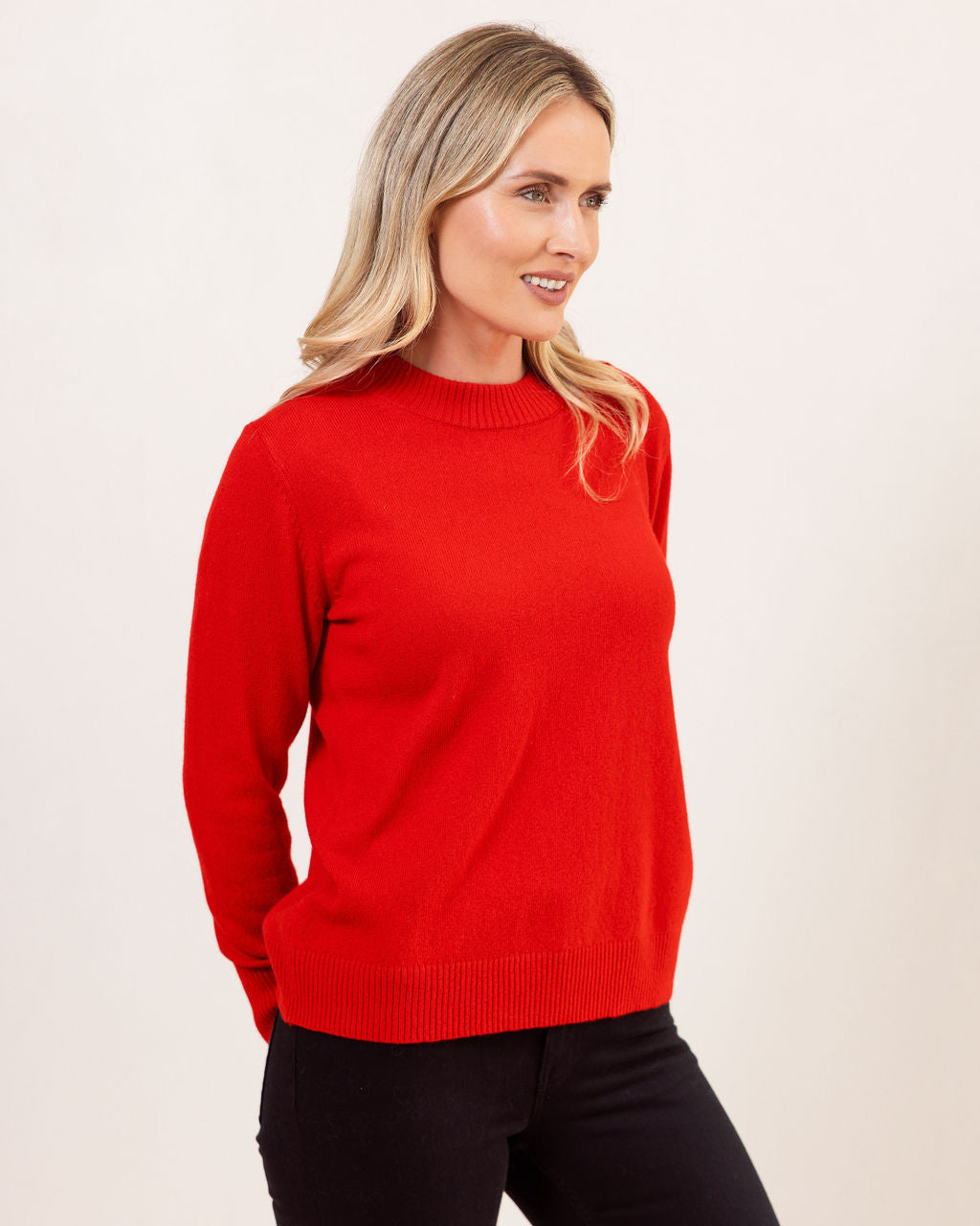 100% Luxe Merino Wool Crew Neck Sweater Red