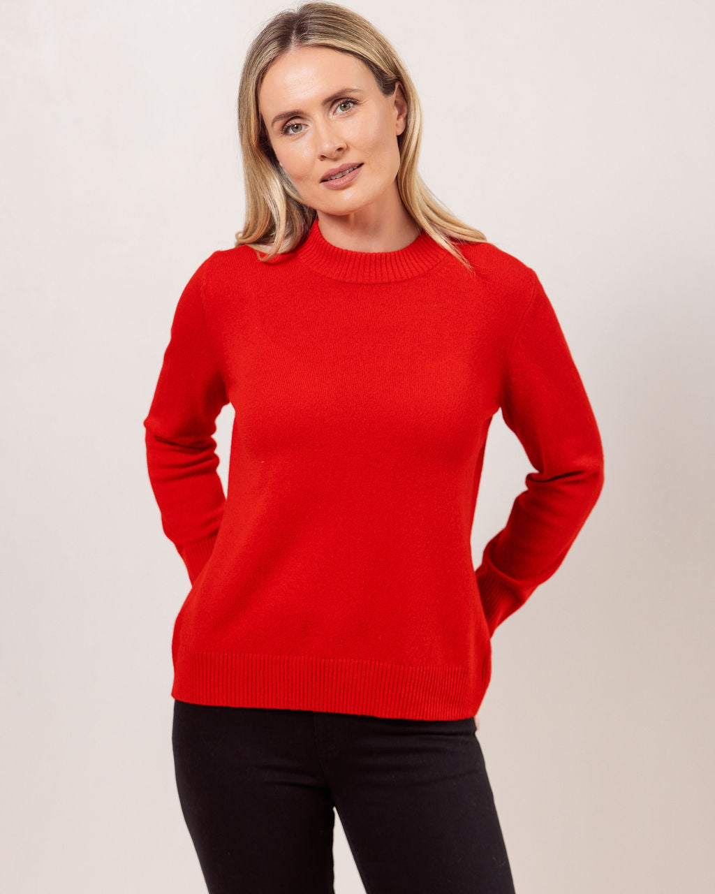 100% Luxe Merino Wool Crew Neck Sweater Red
