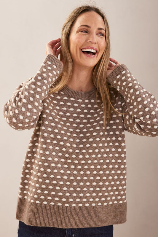 Australian Wool Blend Spot Sweater Mocha/White
