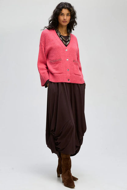 Boxy Detail Cardi Hibiscus