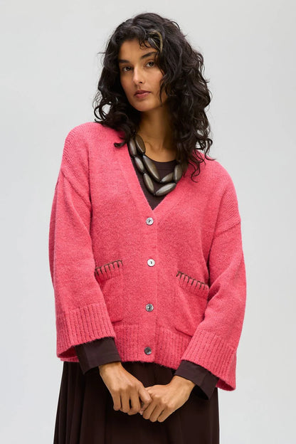 Boxy Detail Cardi Hibiscus