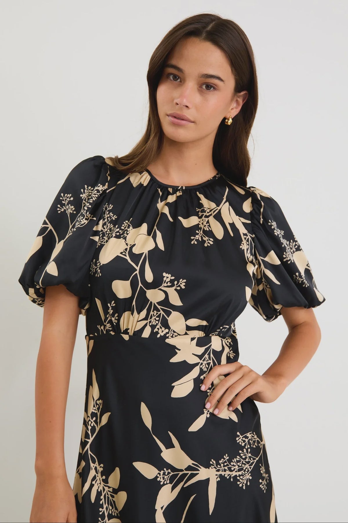 Stage Black Beige Floral Satin Floaty Maxi