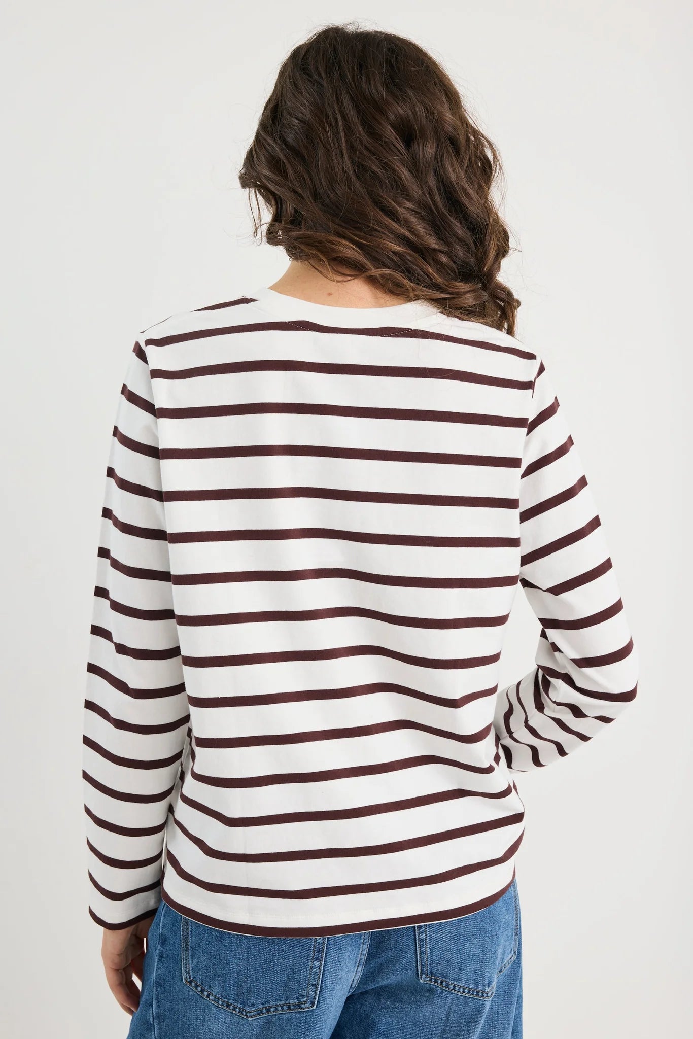 Tether Chocolate White Stripe LS Boxy Tee / Chocolate White