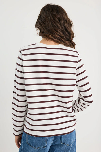 Tether Chocolate White Stripe LS Boxy Tee / Chocolate White