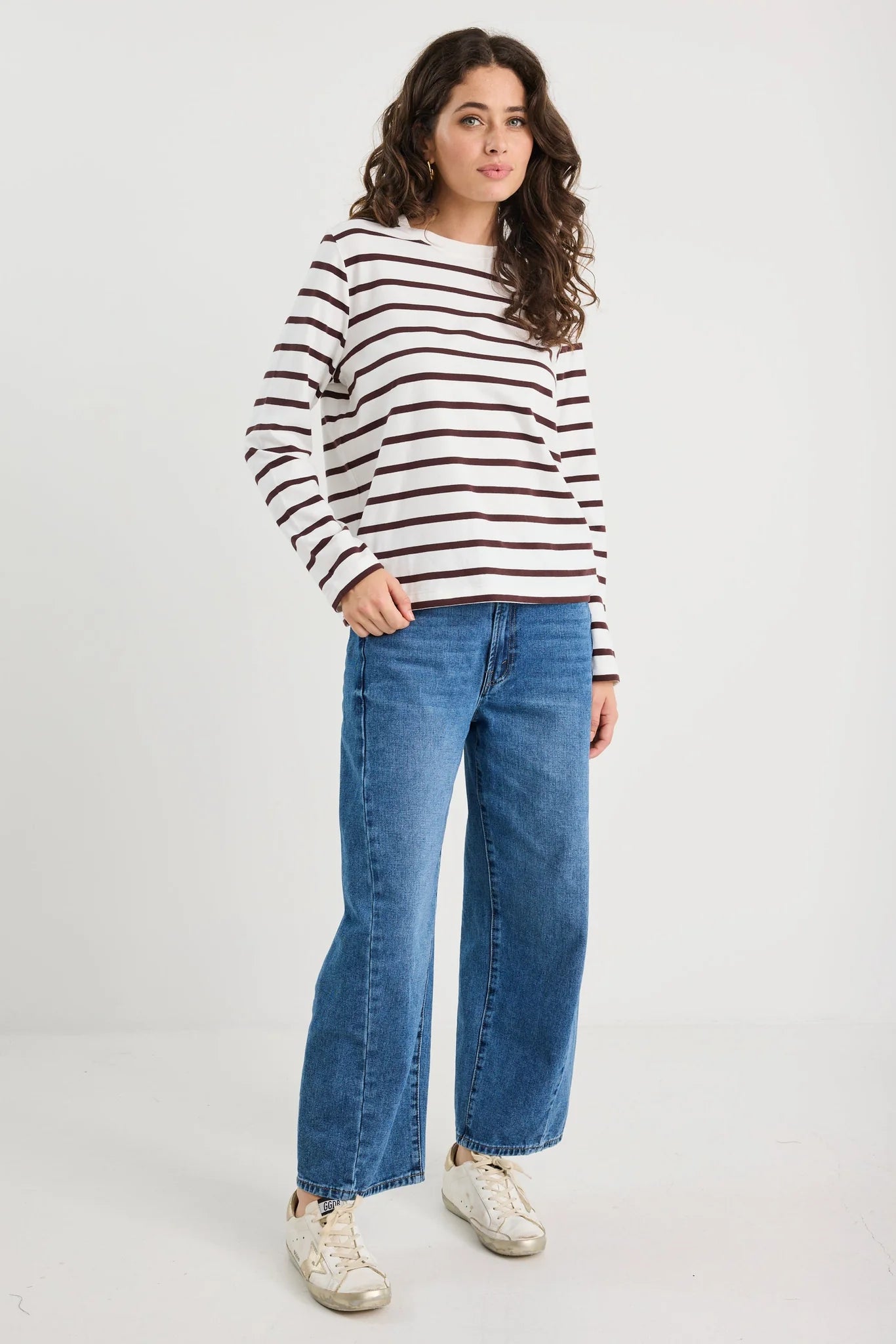 Tether Chocolate White Stripe LS Boxy Tee / Chocolate White
