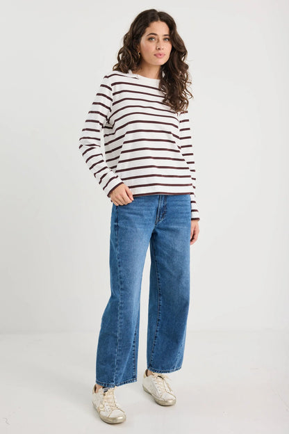 Tether Chocolate White Stripe LS Boxy Tee / Chocolate White