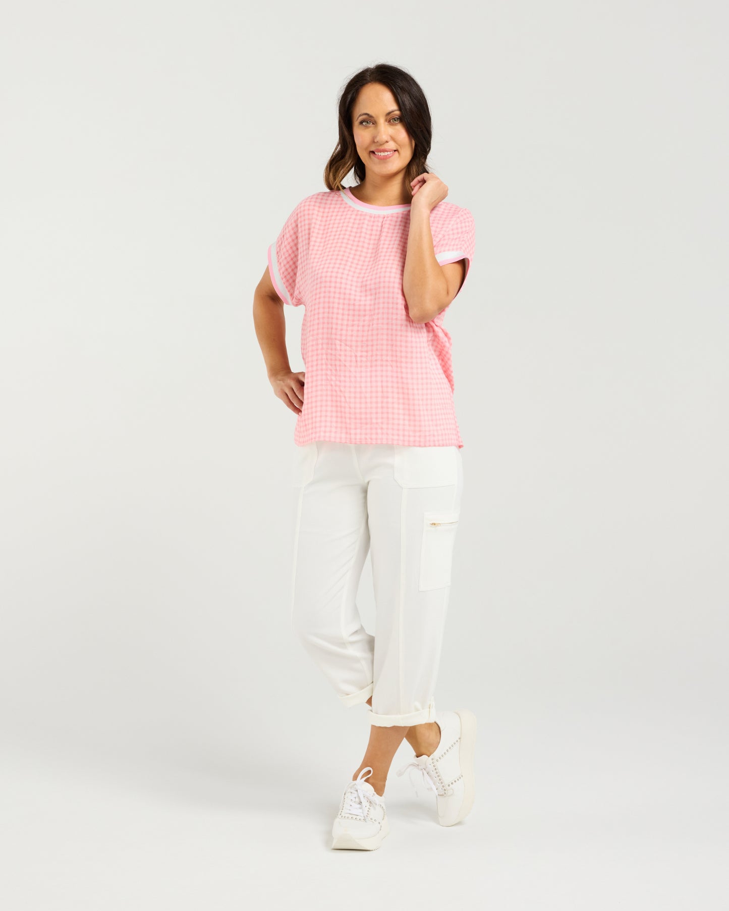 Olivia Top Pink Check