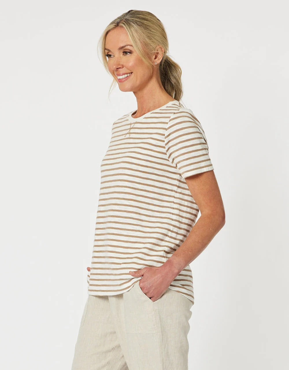 Classic Stripe Tee Caramel